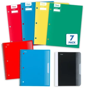 Mead Bundle, 2 College Ruled Spiral Notebooks, 1 College Ruled Composition Book, 4 Paper Folders
