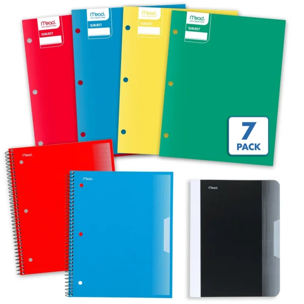 Mead Bundle, 2 College Ruled Spiral Notebooks, 1 College Ruled Composition Book, 4 Paper Folders